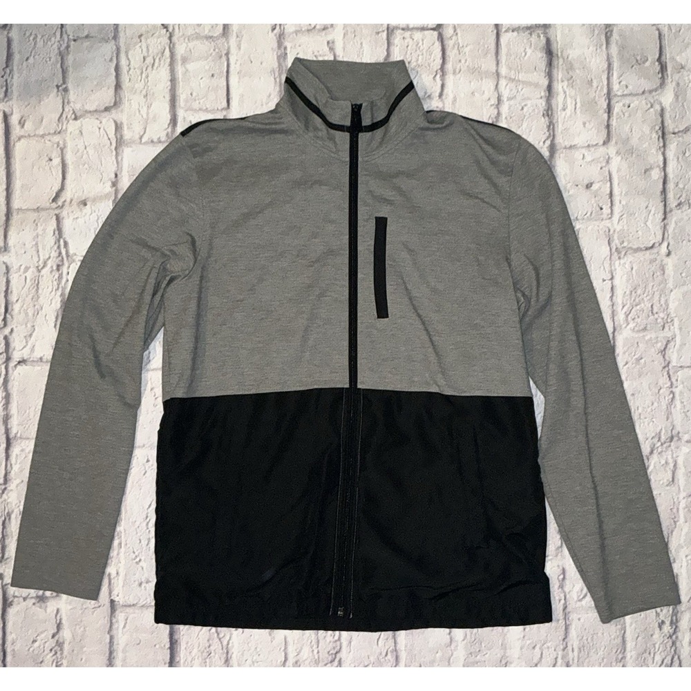 Alfani Jacket Mens Medium‎ Full Zip Gray Black Colorblocked Zip Chest Pocket